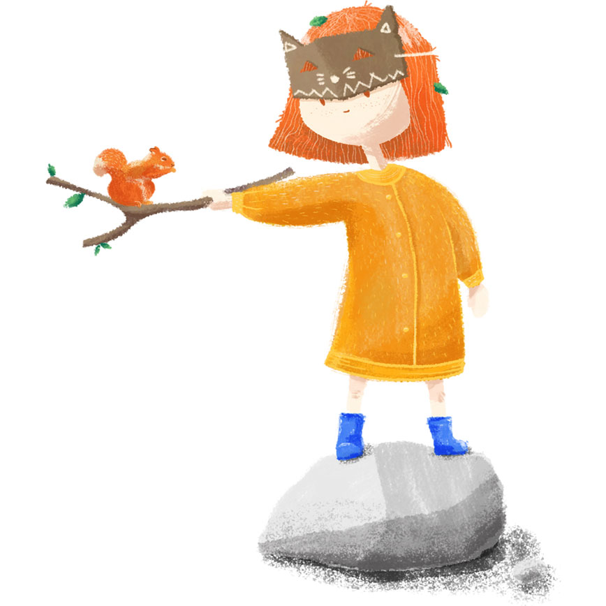 Ζωγραφια κοριτσιου με μασκα και ένας σκιουρος